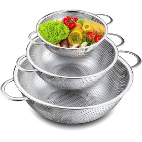 Set of 3 Colander's, Stainless Steel for Draining Rinsing Washing, Ideal for Pasta Vegetables Fruits