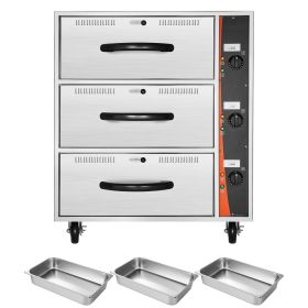 Commercial Electric Drawer Warmer, Three-Drawer Stainless Steel Food Warmer, Freestanding Standard Warming Drawer Cabinet