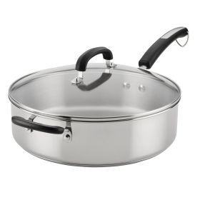 Brilliance 6 Quart Stainless Steel Sauté Pan with Lid and Helper Handle, Induction Compatible, Metal Utensil and Dishwasher Safe
