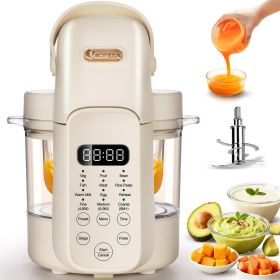Baby Food Maker, Glass Baby Food Processor with 6 Blades, One Step Cook Grinding, 3 Stage, Touch Screen Control