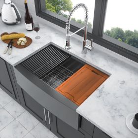 33" x 22" x 10" Black Farmhouse Sink Workstation - 33 Inch Kitchen Sink Gunmetal Black Stainless Steel 16 gauge Apron Front Kitchen Sink