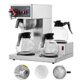 12 Cups Commercial Drip Coffee Maker, Coffee Maker Machine with 3 Glass Carafes and 3 Warmer Plates