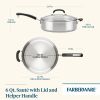 Brilliance 6 Quart Stainless Steel Sauté Pan with Lid and Helper Handle, Induction Compatible, Metal Utensil and Dishwasher Safe