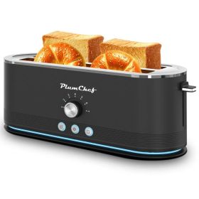 4-Slice Toaster, 7 Browning Settings, Defrost/Reheat Functions, Removable Crumb Tray, Full body Stainless Steel Housing, Anti-Fingerprint, Anti-J (Option: Black)