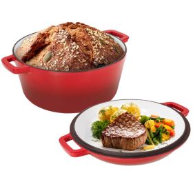 Cast Iron Dutch Oven for Stews/Braising (Color: Red, Type: Cookware)