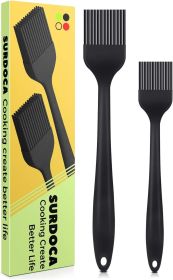 Silicone Pastry Basting Brush - 2Pcs 10 + 8 in Heat Resistant Brush for Baking Cooking Food, BPA Free Kitchen Brush for Sauce Butter Oil (Color: Black)